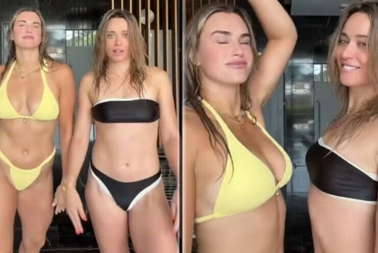 2 người đẹp tennis Sabalenka - Padosa mặc bikini lắc hông, nhảy vũ điệu gợi cảm