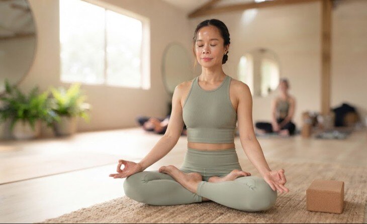 Tập yoga trở thành một can thiệp lối sống có tiềm năng tác động đến quá trình ngăn ngừa lão hóa da. Ảnh minh họa AI