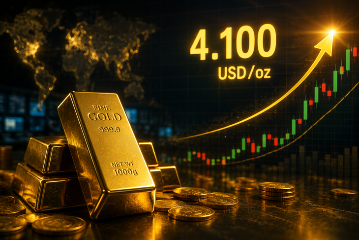 Giá vàng thế giới sáng 30/7 vượt 4.100 USD sau khi Fed giữ nguyên lãi suất (ảnh AI).