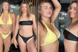2 người đẹp tennis Sabalenka - Padosa mặc bikini lắc hông, nhảy vũ điệu gợi cảm
