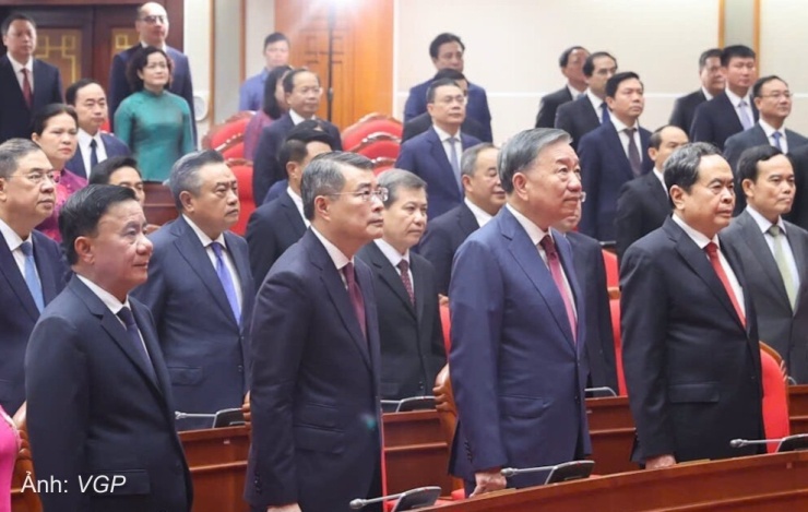 Lãnh đạo chủ chốt Đảng và Nhà nước tại hội nghị Trung ương 3 khóa 14, tháng 7/2026: Tổng Bí thư, Chủ tịch nước Tô Lâm; Thủ tướng Lê Minh Hưng; Chủ tịch Quốc hội Trần Thanh Mẫn; và Thường trực Ban Bí thư Trần Cẩm Tú. Ảnh: VGP