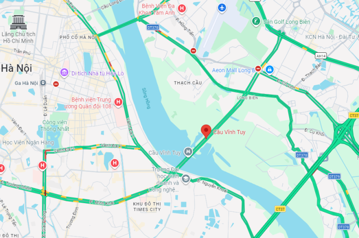 Cầu Vĩnh bắc qua sông Hồng, nối phường Vĩnh Tuy với phường Long Biên. Ảnh: Gmap