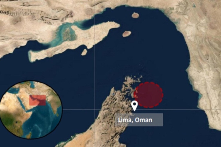 Vị trí con tàu bị tấn công ở ngoài khơi Oman. Ảnh: UKMTO