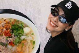Tăng Thanh Hà làm bánh canh đãi chồng con dịp cuối tuần