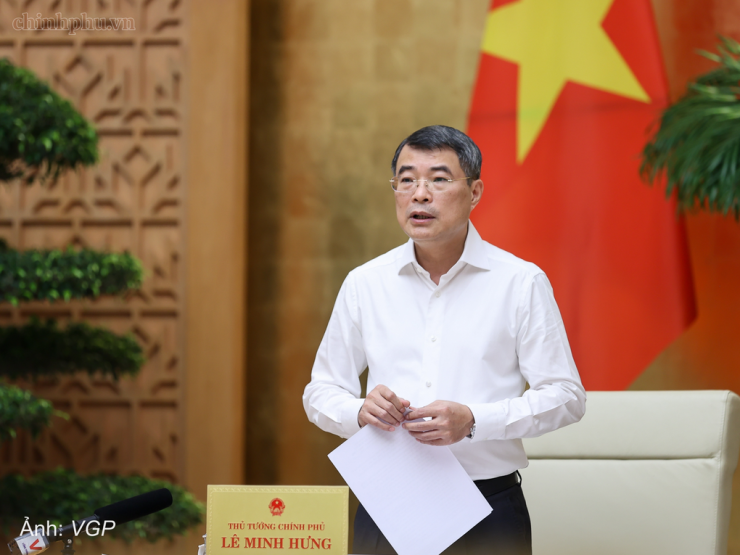Thủ tướng Lê Minh Hưng phát biểu tại phiên họp thường kỳ, ngày 3/8. Ảnh: VGP