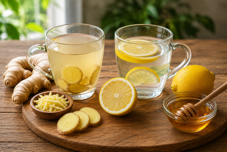 Để hạn chế kích ứng đường tiêu hóa, cả nước gừng và nước chanh nên được pha loãng, hạn chế thêm đường và không nên sử dụng như một biện pháp thay thế cho chế độ dinh dưỡng lành mạnh. Ảnh minh họa AI.