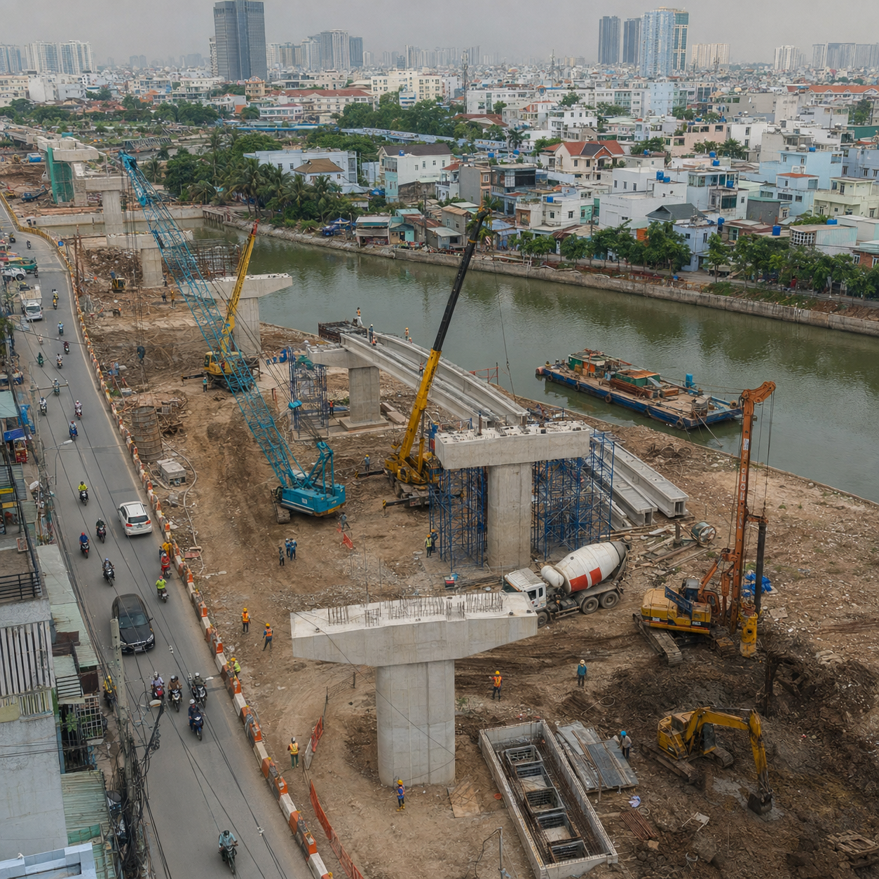 Cầu đường Nguyễn Khoái khi hoàn thành sẽ kết nối trực tiếp khu Nam với quận 1, quận 4 (cũ). Nguồn ảnh: Hưng Lộc Phát Corporation