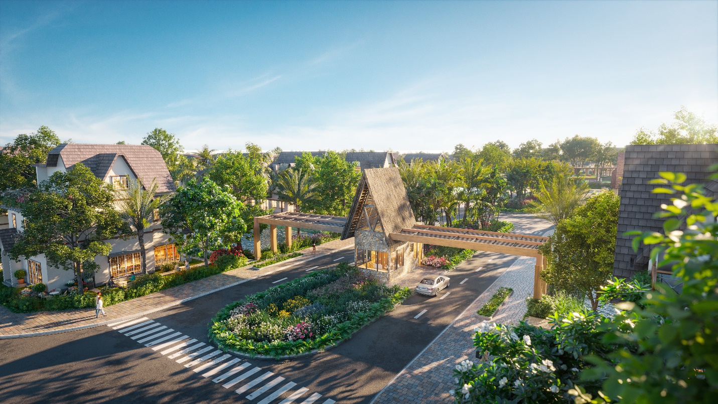 Cánh cổng compound bảo vệ cuộc sống cư dân biệt thự đảo tại Eco Central Park.