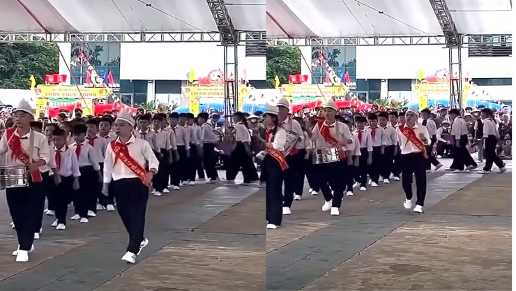 Một phần hình ảnh nghi thức Đội gây tranh cãi ở Thanh Hóa. Ảnh cắt từ clip.