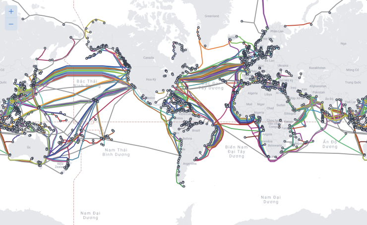 Bản đồ các tuyến cáp quang biển toàn cầu. Nguồn: Submarine Cable Map