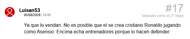 Một độc giả tờ Marca viết "Vinicius nghĩ mình là Ronaldo dù đá như Asensio"