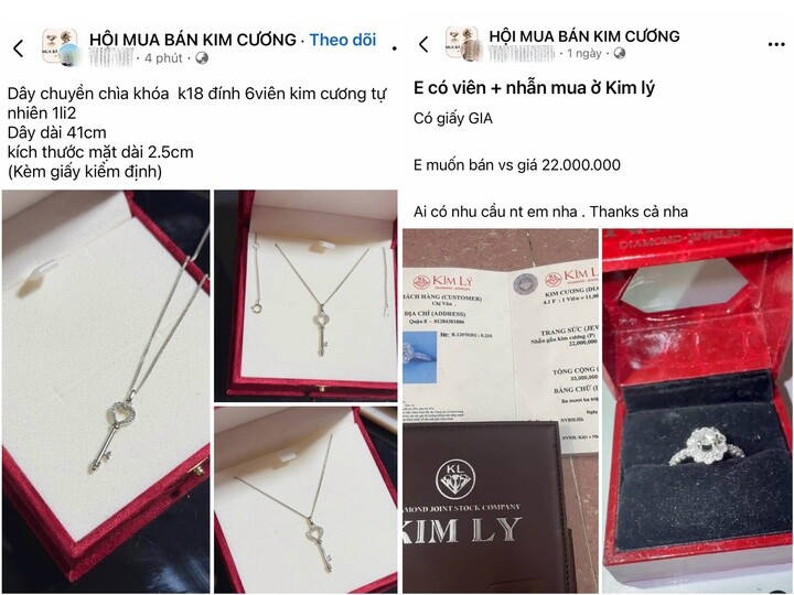 Hoạt động mua bán kim cương trên mạng xã hội vẫn diễn ra sôi động, nhiều hội nhóm Facebook có hàng trăm nghìn thành viên tham gia. (Ảnh: Facebook)