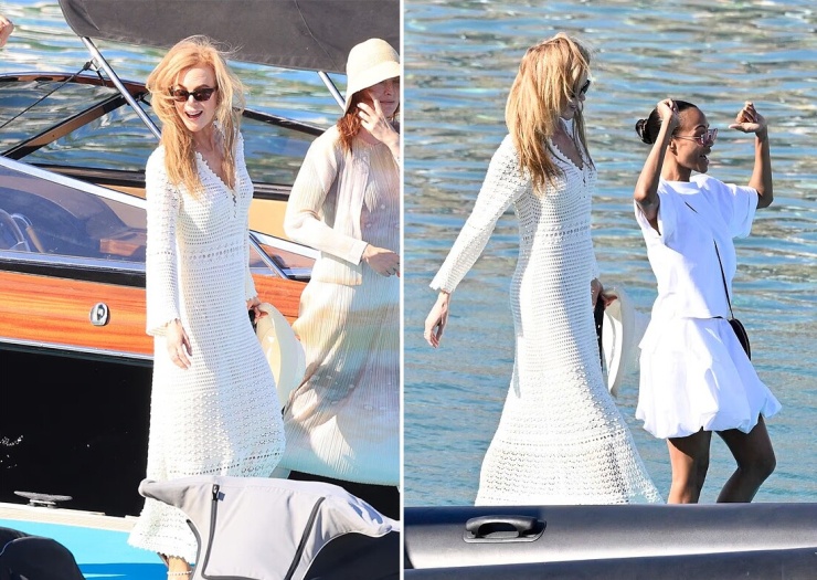 Nicole Kidman và Zoe Saldaña (phải) dạo chơi ở Địa Trung Hải. Ảnh: Backgrid