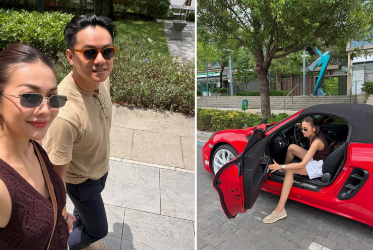 Thanh Hằng thích thú lái Porsche gần 6 tỷ đưa chồng đi hẹn hò cuối tuần