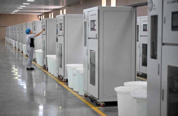 Công nhân kiểm tra máy móc tại nhà máy sản xuất kim cương nhân tạo của Công ty Cổ phần Kim cương Liệt Lượng Hà Nam ở Chá Thành ngày 11/6/2025. Ảnh: Xinhua