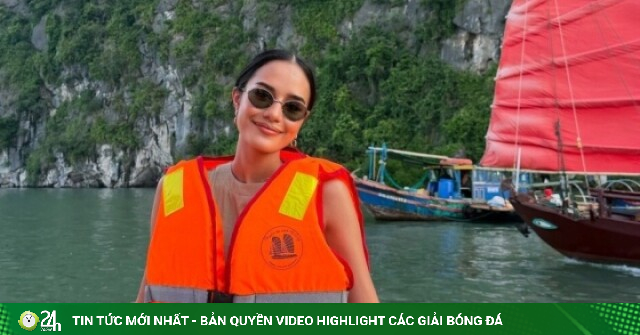 Hoa hậu đẹp nhất thế giới 2025 thăm vịnh Hạ Long bằng thuyền buồm cánh đỏ