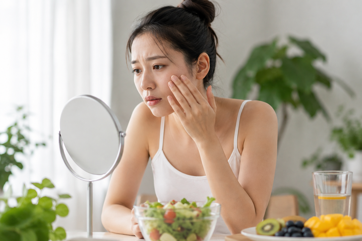Dù bổ sung collagen đều đặn, làn da vẫn có thể nhanh xuất hiện nếp nhăn, đốm sắc tố và giảm độ đàn hồi nếu thường xuyên tiếp xúc với ánh nắng mà không được bảo vệ đầy đủ. Ảnh AI.