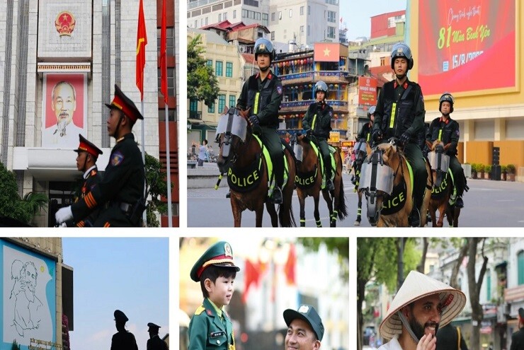 Cảnh sát cơ động kỵ binh diễu hành, giao lưu cùng người dân và du khách quanh hồ Hoàn Kiếm