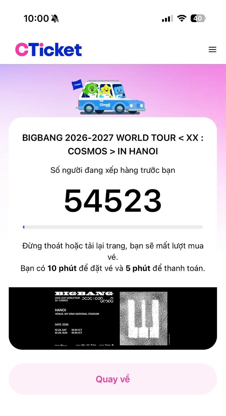 Nhiều người truy cập đúng 10h nhưng vẫn không thể mua được vé. Ảnh: NVCC