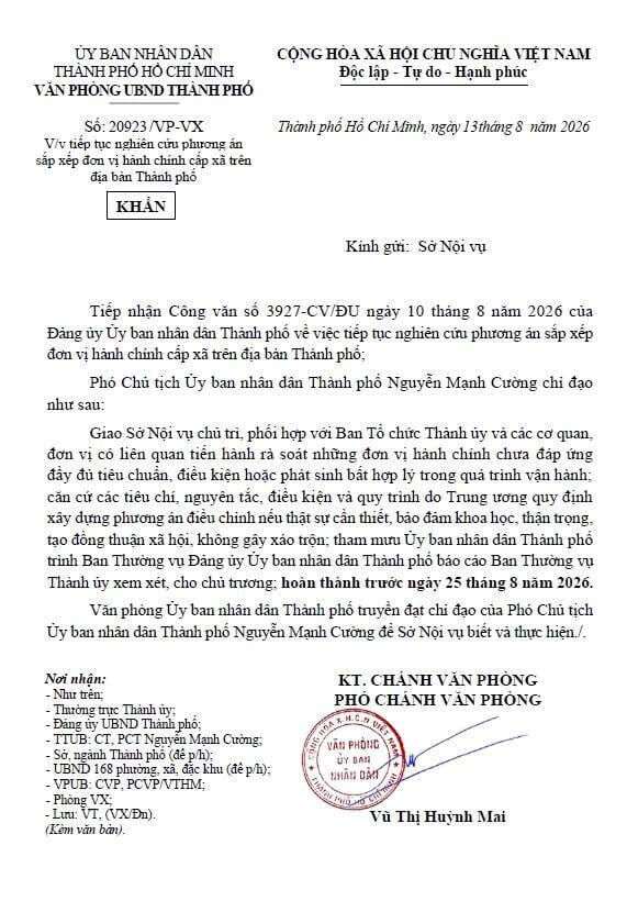 Văn bản do Văn phòng UBND TP.HCM ban hành không có phụ lục đi kèm. Ảnh: VP UBND TP.HCM