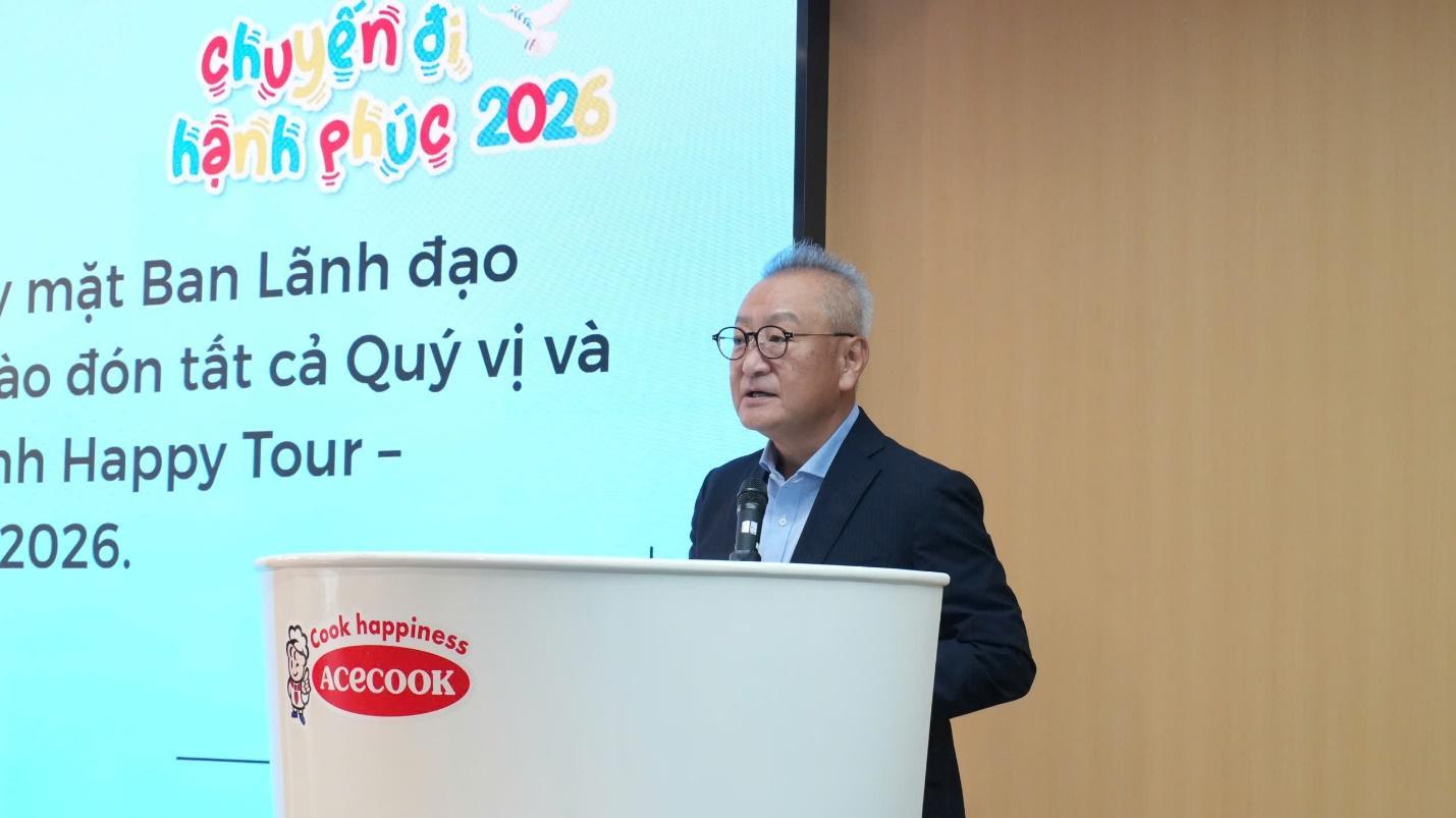 Ông Kaneda Hiroki - Tổng Giám Đốc Công ty Cổ Phần Acecook Việt Nam phát biểu tại chương trình