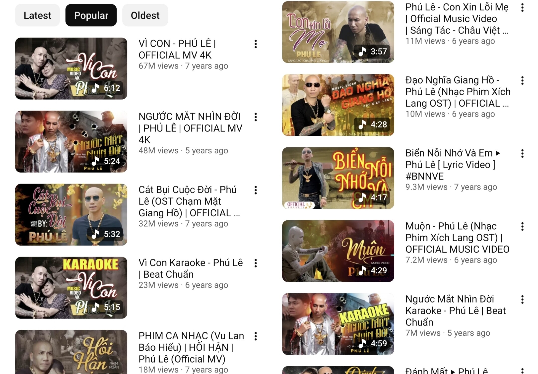 Một số video triệu view của Phú Lê.
