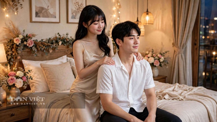 Đêm tân hôn, em quỳ sau lưng tôi, đôi tay nhỏ xíu đặt lên vai tôi.