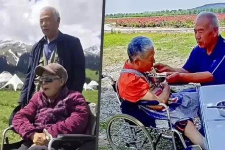 Chồng lái xe đưa vợ liệt đi du lịch suốt 10 năm