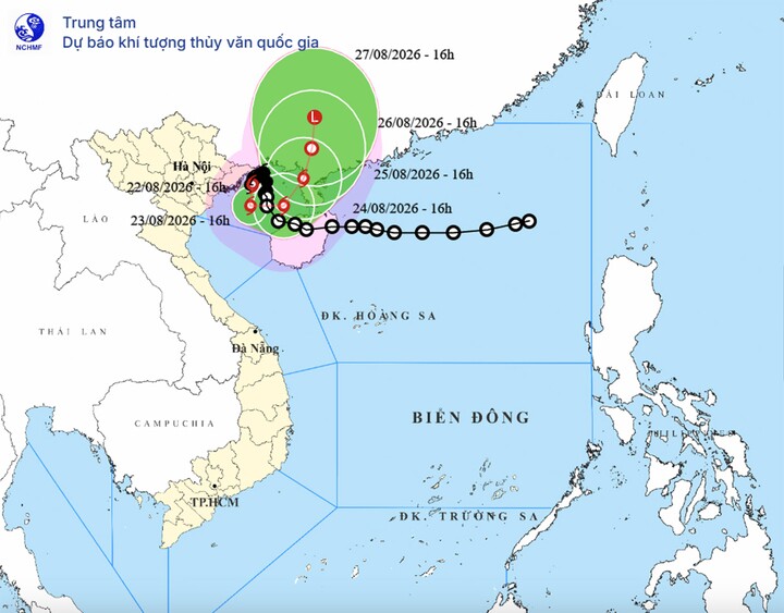 Bản đồ dự báo đường đi, khu vực ảnh hưởng của bão số 4 Narra. (Nguồn: NCHMF)