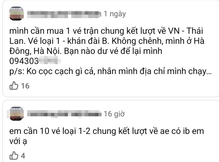 Nhiều người tìm mua vé trên mạng xã hội. Ảnh chụp màn hình.&nbsp;