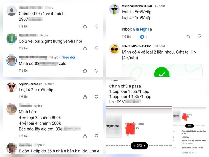 Giá vé "chợ đen" được bán với giá cao gấp nhiều lần. Ảnh chụp màn hình.&nbsp;