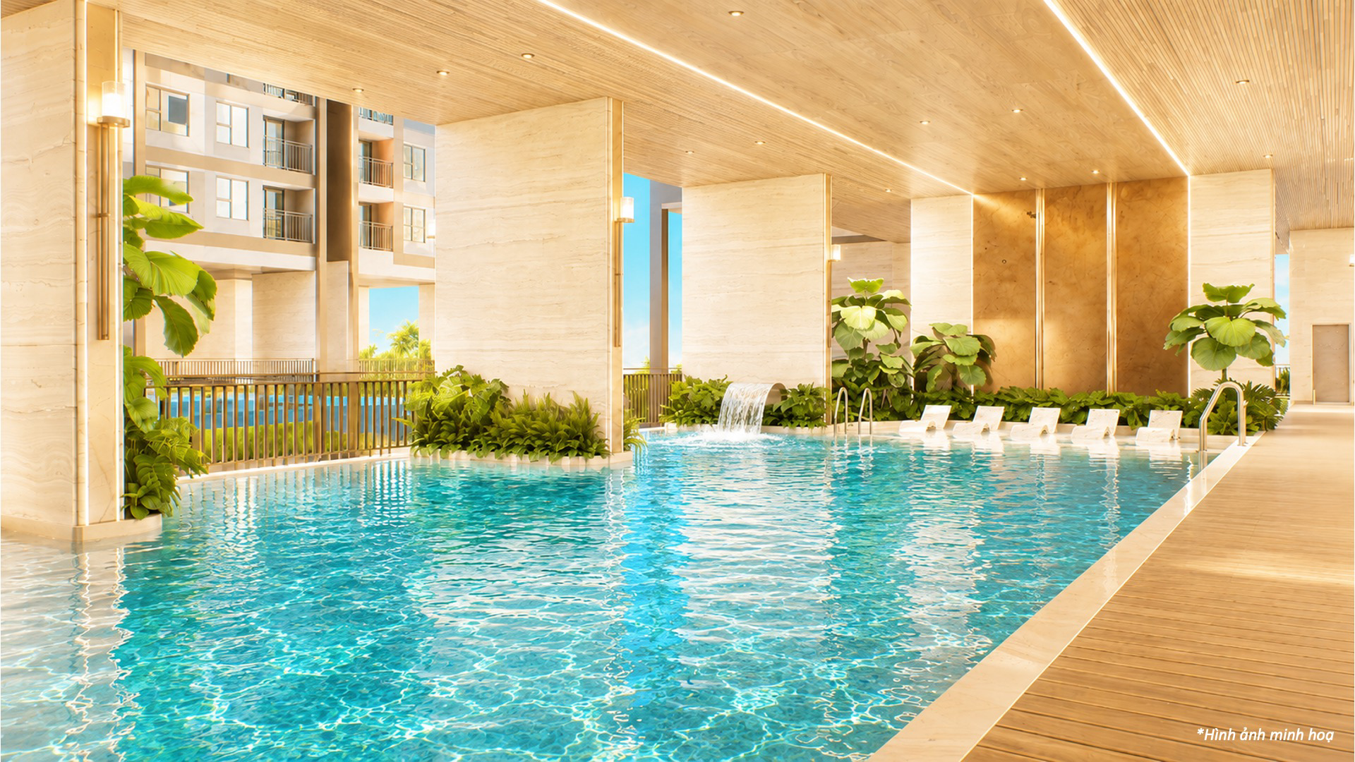 Phối cảnh hồ bơi aquatonic tại Monrei Saigon