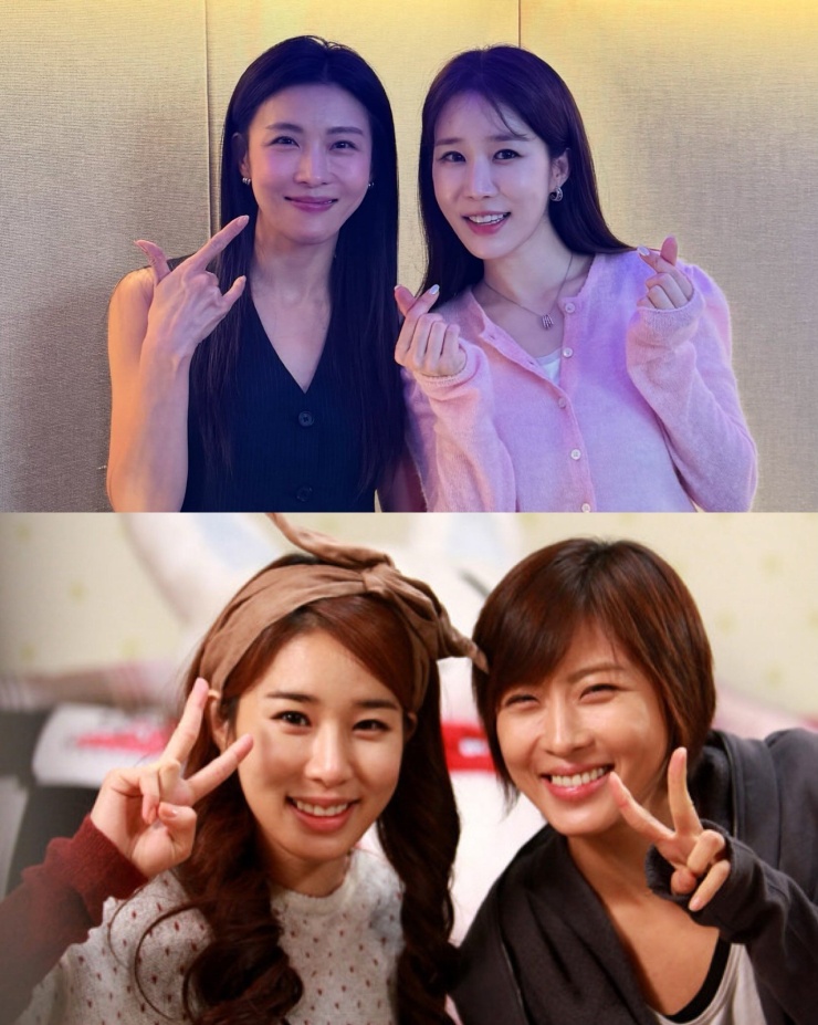 Yoo In Na và Ha Ji Won tái ngộ trong series Yoo In-radio hôm 19/8 (ảnh trên) và ảnh kỷ niệm hai nữ diễn viên chụp cùng nhau khi tham gia phim Secret Garden năm 2010 (ảnh dưới). Ảnh: Youtube Yoo In-radio