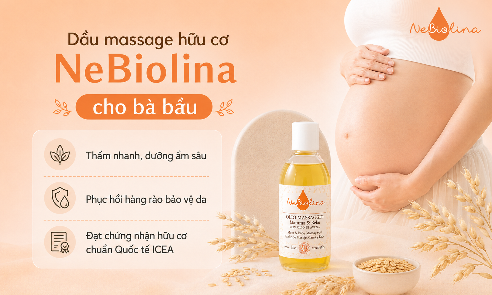 Dầu massage hữu cơ NeBiolina cho mẹ bầu
