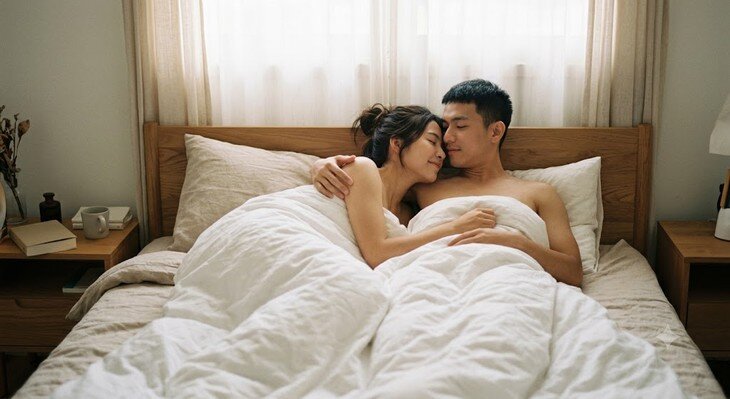 Cử chỉ âu yếm sau "chuyện ấy" tạo cảm giác gắn kết và an toàn. Ảnh minh họa AI