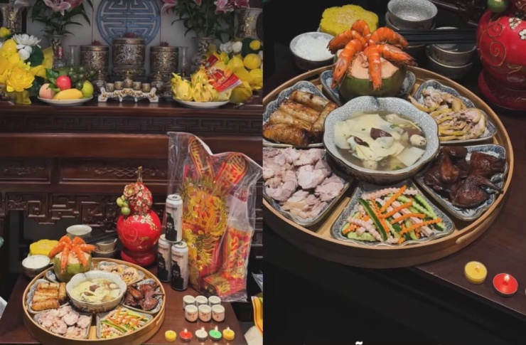 Mâm cúng mặn dịp Vu Lan của nhà Doãn Hải My - Đoàn Văn Hậu.