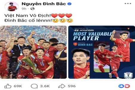 Đình Bắc lên Facebook khoe chiến tích vô địch Asian Cup 2026, dân mạng nức nở khen