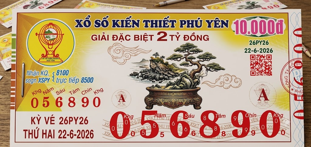 Mẫu vé xổ số truyền thống đài Phú Yên phát hành tháng 6/2026