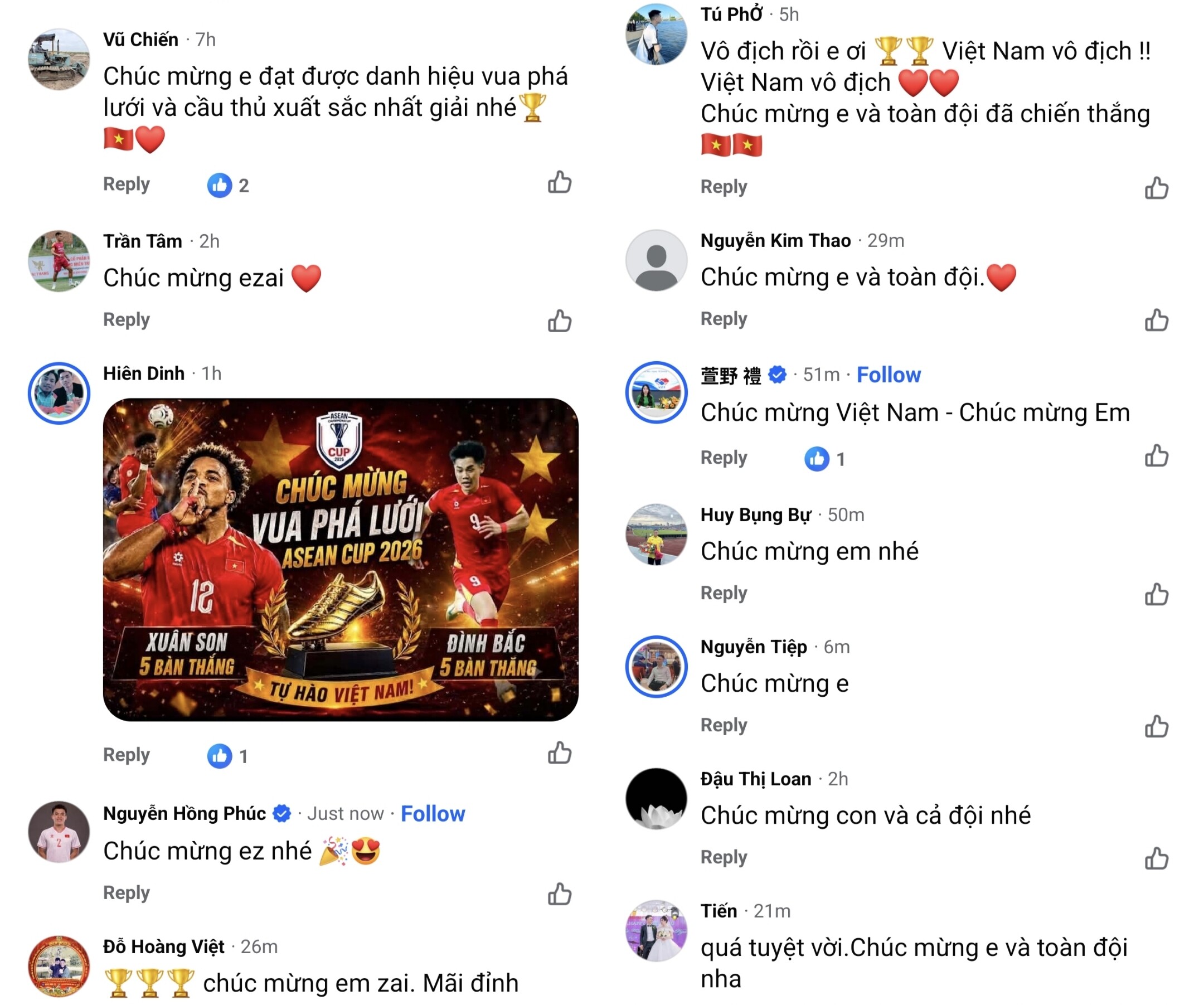Loạt bình luận của người hâm mộ bóng đá Việt Nam.