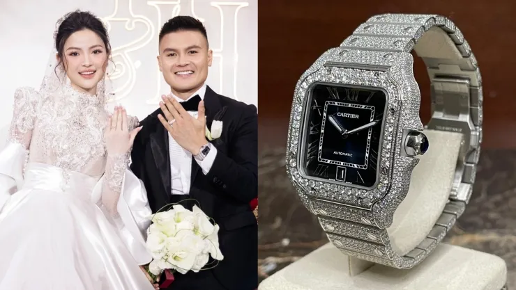 Chiếc đồng hồ kim cương Cartier từng được Quang Hải diện trong đám cưới hồi 2024.