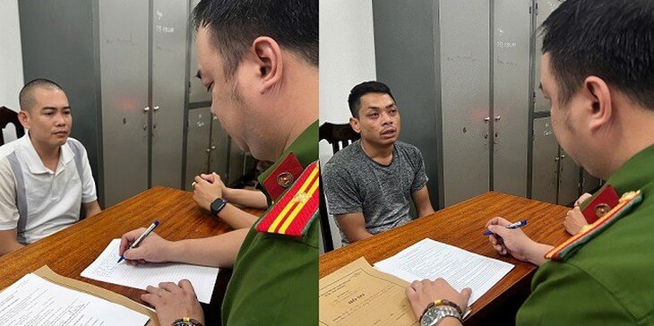 2 đối tượng Đinh Xuân Đông và Đinh Văn Lương tại trụ sở cơ quan Công an. Ảnh: Công an TP Hà Nội.