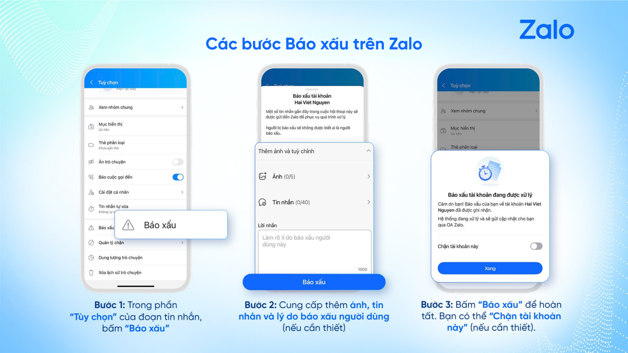 Các bước báo xấu một nội dung trên Zalo.