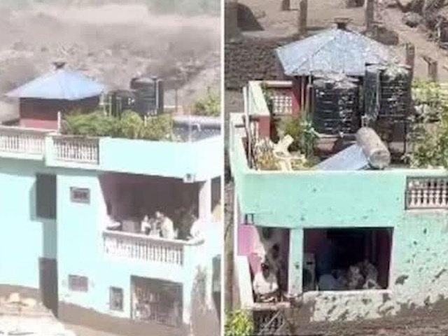 Ngôi nhà 2 tầng màu xanh kiên cố trụ vững giữa trận lũ quét ở Nepal