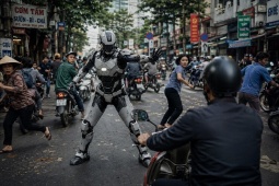 Bật cười với những màn robot hình người "chặn đầu xe" khiến người đi đường bỏ chạy