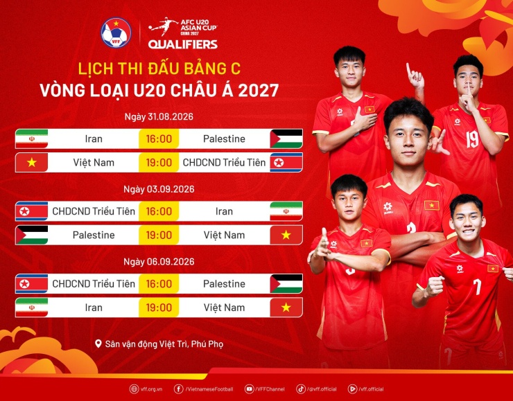 Lịch thi đấu bảng C vòng loại U20 châu Á 2027