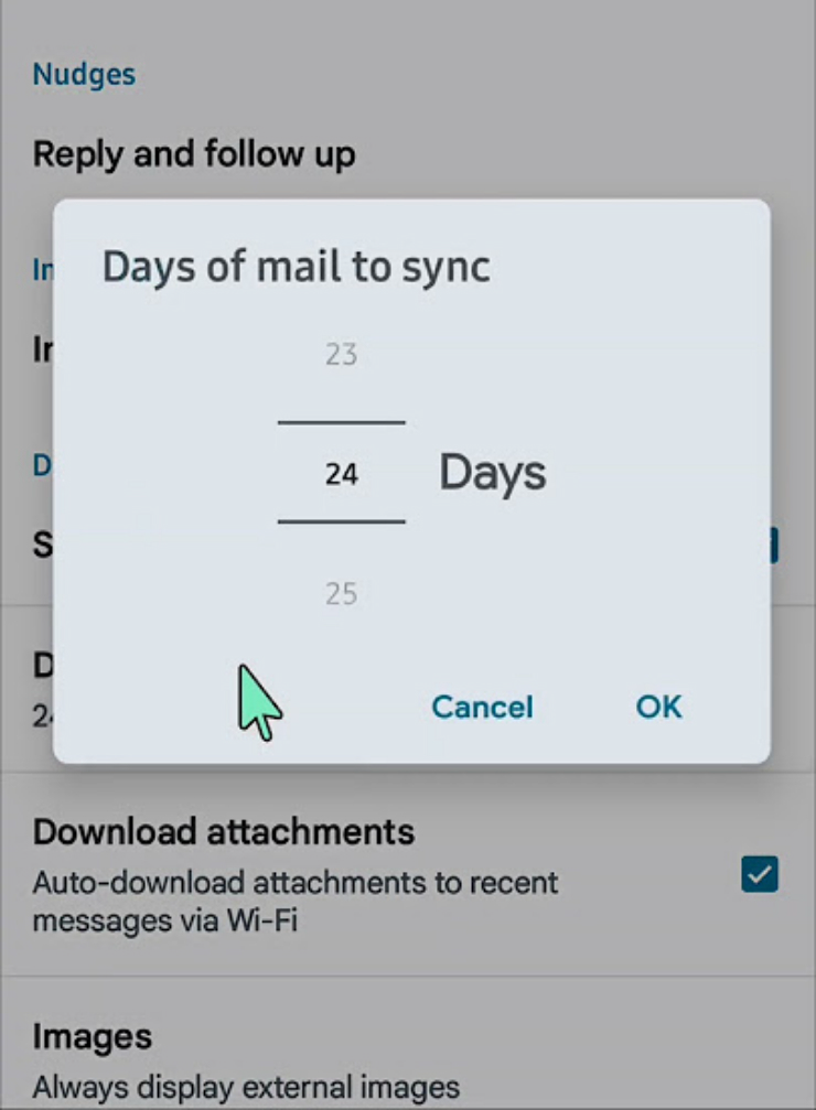 Số ngày tối đa có thể đồng bộ hóa email từ máy chủ.