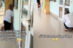 Xúc động clip 'cục vàng' đi mẫu giáo đã 3 ngày, ông vẫn dán mắt vào cửa lớp