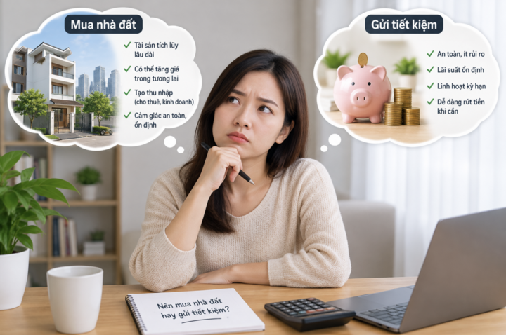 Nhiều người băn khoăn giữa việc mua nhà đất và gửi tiết kiệm. (Ảnh minh họa).