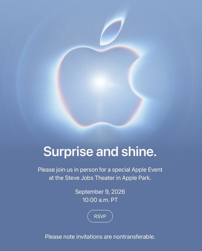 Thư mời theo dõi sự kiện ra mắt iPhone 18 series.