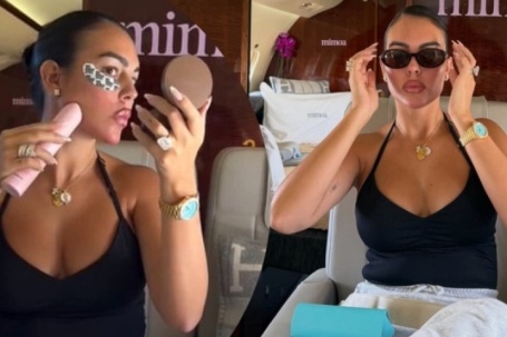 Vợ Ronaldo gây sốt khi sửa soạn nhan sắc trên chuyên cơ 81 triệu USD